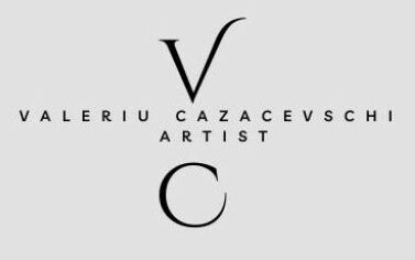 Minimalist logo for Valeriu Cazacevschi, featuring bold black 'VC' initials and the full name on a light grey background.