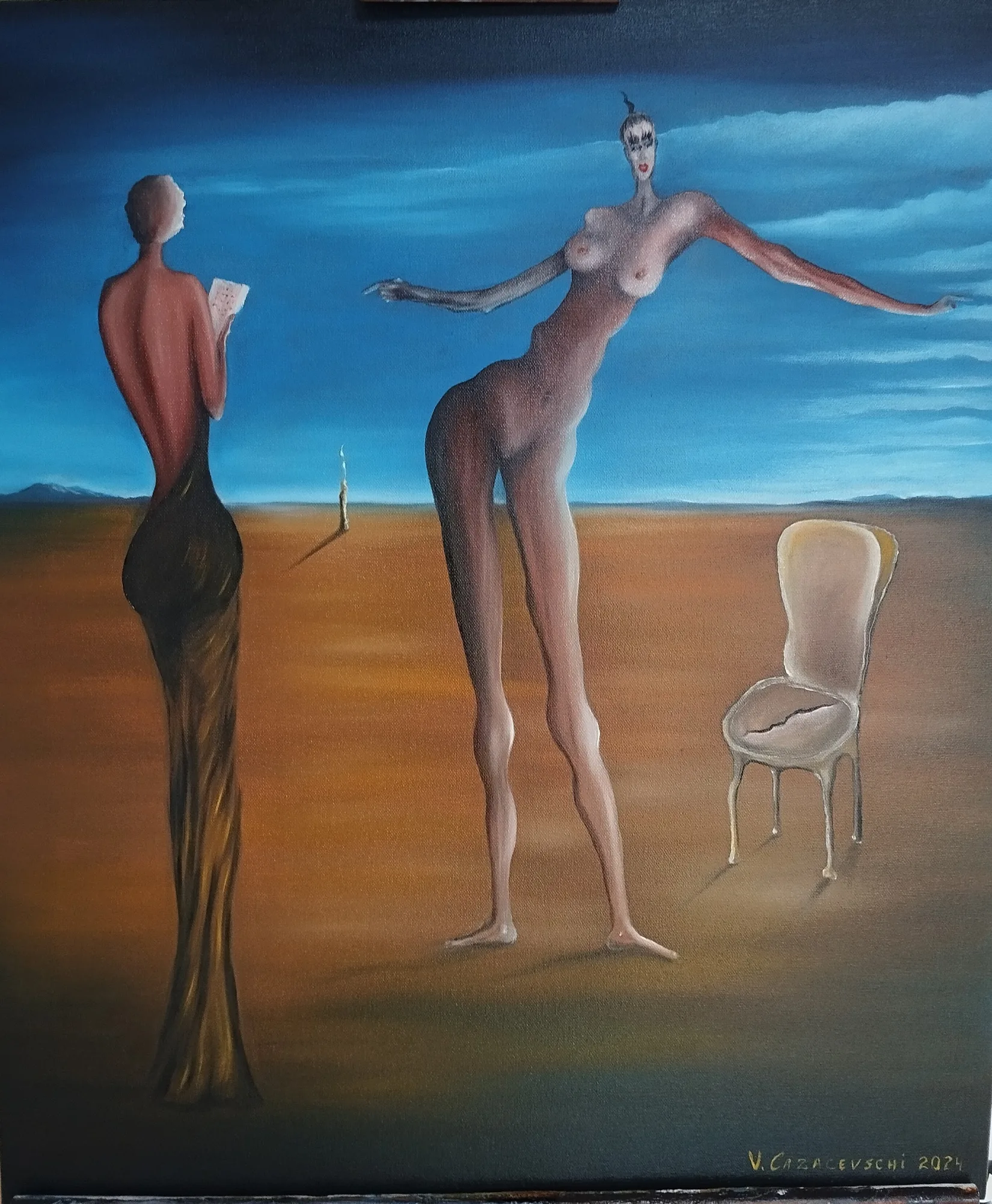 A mesmerizing contemporary surrealist painting by Valeriu Cazacevschi, featuring dreamlike imagery and rich textures, exemplifying Salvador Dali's fine art.