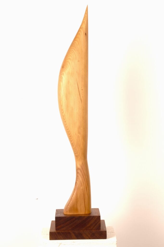 A striking abstract sculpture by Valeriu Cazacevschi, showcasing modern handcrafted contemporary art with fluid, organic shapes.