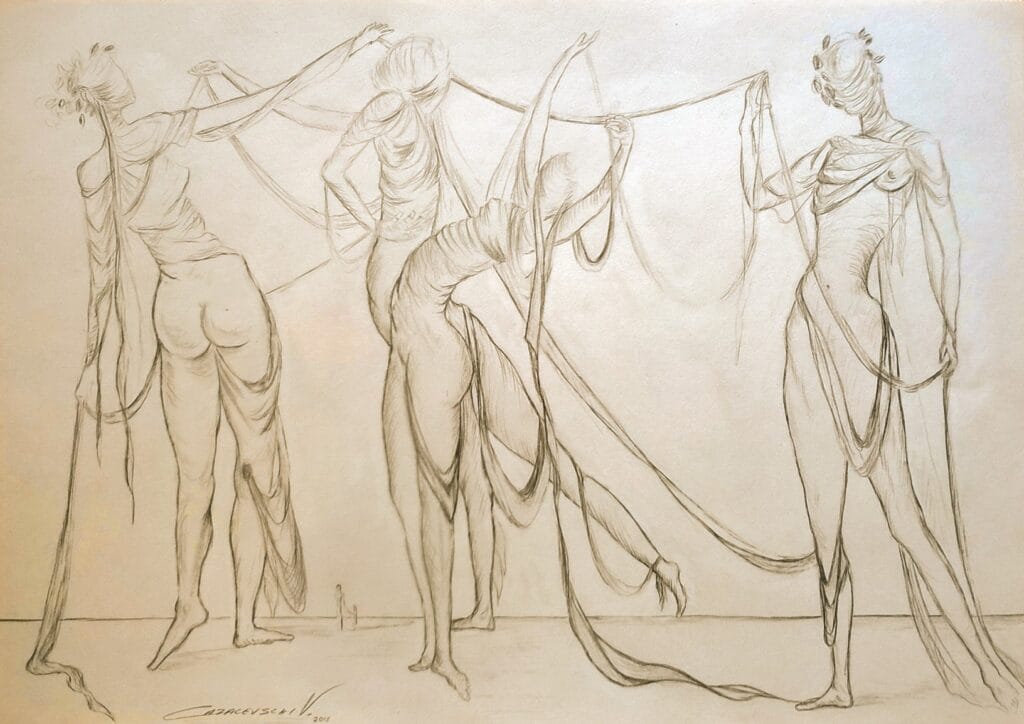 A drawing of Valeriu Cazacevschi influenced by the work of Salvador Dali