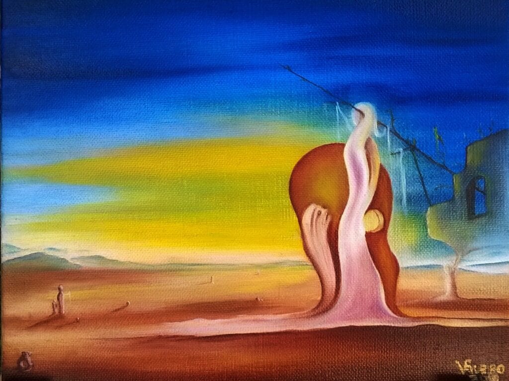 A mesmerizing contemporary surrealist painting by Valeriu Cazacevschi, featuring dreamlike imagery and rich textures, exemplifying modern European fine art.